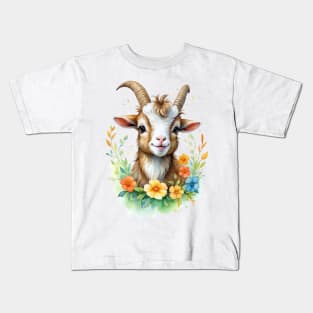 Caprine Cuteness: Watercolor Baby Goat Bliss Kids T-Shirt